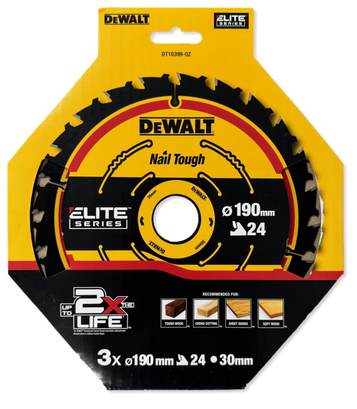 DeWalt DT10399 190mm 24T Elite Framing Circular Saw Blade 3 Pack (DT10304)