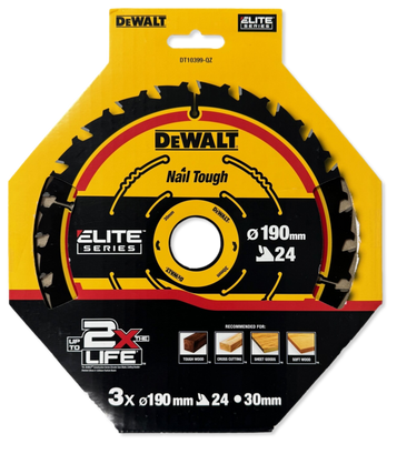 DeWalt DT10399 190mm 24T Elite Framing Circular Saw Blade 3 Pack (DT10304)