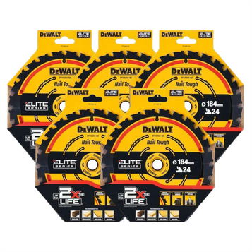 DeWalt DT10302-QZ ELITE Circular Saw Blade  184mm x 16mm 24T (Pack of 5)