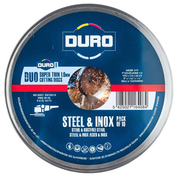 DURO 125mm / 5" x 1mm Steel & Inox Thin Cutting Slitting Disc x 10 In Tin