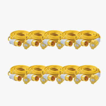 Elite 10 Pack 14 metre X 2.5mm Moulded Plug Extension Lead 10 Pack - 110V 16amp
