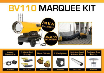 Master BV110 240 Volt Marquee Kit With 2 x 3 Metre Ducting, Analog Thermostat & Accessories BV110MKP13