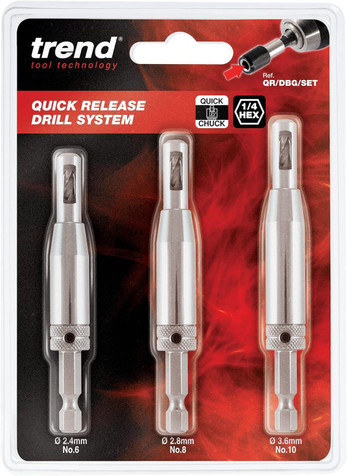 TREND Quick Release 3 Pieces Drill Bit Guide Set 1/4 inch Hex Shank QR/DBG/SET