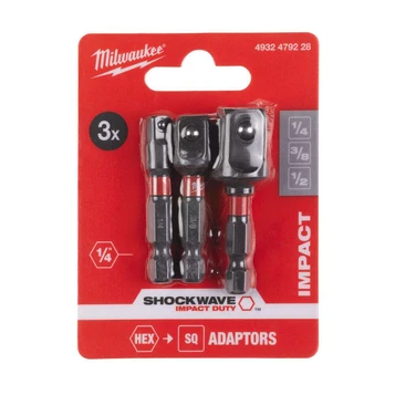 Milwaukee SHOCKWAVE Impact Duty Socket Adaptor Pcs 1/4" 3/8" 1/2" 4932479228