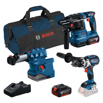 Bosch Professional 18V 3-Piece Tool Kit  (GSB + GBH + GDE) with 2 × 4.0Ah Batteries -  0615A5008A