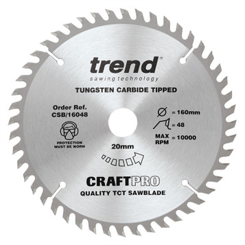 Trend CSB/16048 CraftPro 160mm 48T Circular Saw Blade 20mm Bore for General Purpose and Fine Finish Cutting