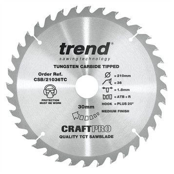 Trend CSB/21036TC CraftPro 210mm 36T Circular Saw Blade 30mm Bore for General Purpose and Fine Finish Cutting