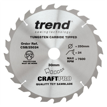 Trend CSB/25024 CraftPro 250mm 24T Circular Saw Blade 3mm Bore for Fast Rip and General Cutting
