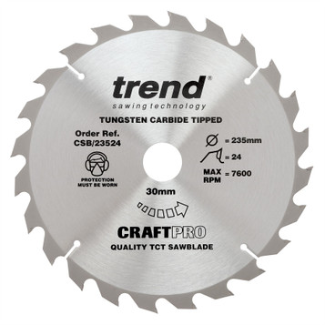Trend CSB/23524 CraftPro 235mm 24T Circular Saw Blade 30mm Bore for Fast Rip and General Cutting