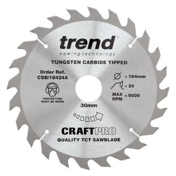 Trend CSB/18424A CraftPro 184mm 24T Circular Saw Blade 30mm Bore for Fast Rip and General Cutting