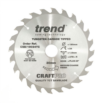 Trend CSB/19024TC CraftPro 190mm 24T Circular Saw Blade 30mm Bore for Fast Rip and General Cutting