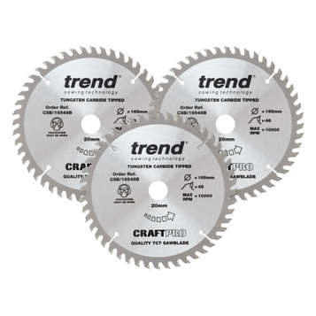 Trend 165mm TCT Craft Saw Blade Triple Pack CSB/165/3PK/A