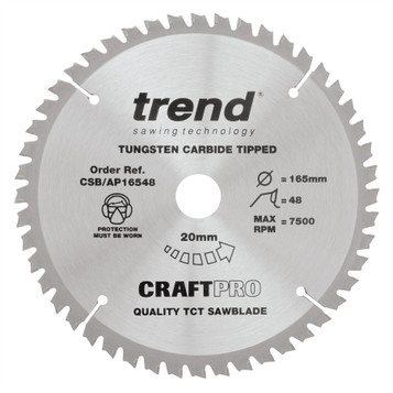 Trend 165mm Craft Saw Blade for Aluminium and Plastic 165 x 48 teeth x 20 CSB/AP16548