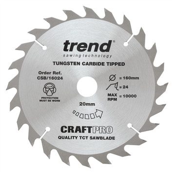 Trend CSB/16024 CraftPro 160mm 24T Circular Saw Blade 20mm Bore for Fast Rip and General Cutting