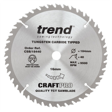 Trend CSB/18440 CraftPro 184mm 40T Circular Saw Blade 16mm Bore for General Purpose and Fine Finish Cutting