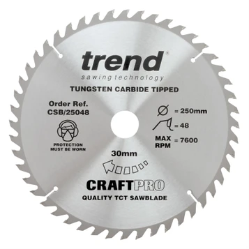 Trend CSB/25048 CraftPro 250mm 48T Circular Saw Blade 30mm Bore for General Purpose and Fine Finish Cutting