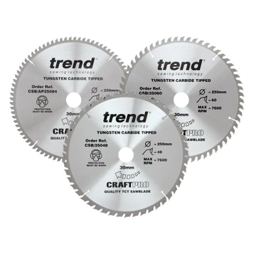 Trend CSB/250/3PK 250mm x 30mm CraftPro Circular Saw Blade Triple Pack – 48T, 60T & 84T