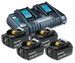 Makita DC18RD Dual Port Charger with 4 x BL1850B 5.0ah Li-Ion Batteries