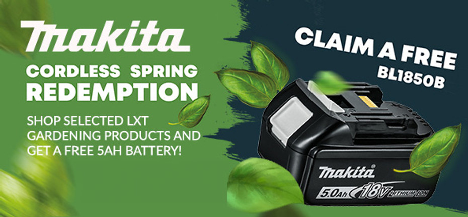 Receive a free 5Ah battery in Makita's 2024 Spring Cordless Garden Promotion.