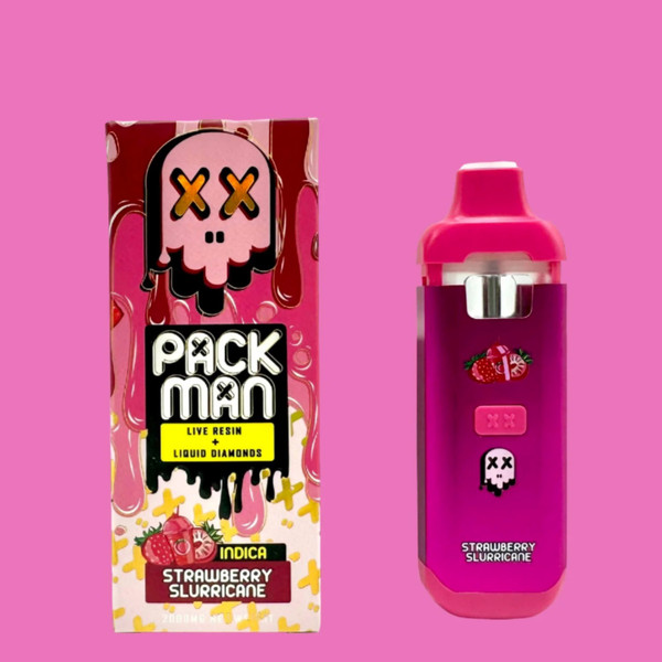 PACKMAN - STRAWBERRY SLURRICANE - DISPOSABLE RECHARGEABLE VAPE - LIVE RESIN + LIQUID DIAMONDS - 2GM (2000MG)