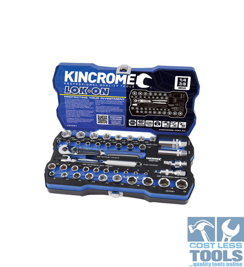 Kincrome LOK-ON™ 44 Piece 1/4" & 3/8" Drive Socket Set