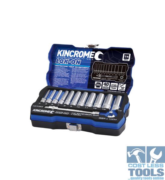 Kincrome LOK-ON™ 13 Piece 1/4" Drive Metric Socket & Extension Set