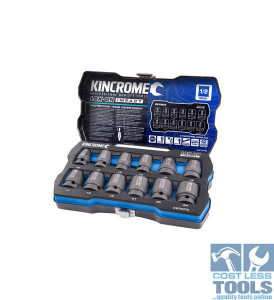 Kincrome LOK-ON™ 12 Piece Metric 1/2" Drive Impact Socket Set