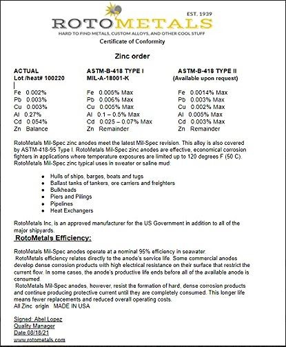 1.5 lb Zinc Tie On Crab Pot Anodes RotoMetals