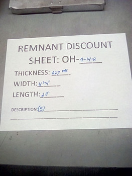 Zinc Sheet for Counter Tops, Back Splash, Bar Top Remnant Discount Sheet . OH-9-14-2,.027(soft)4.75"x20'