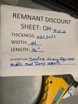 Discounted Zinc Sheet - OH-09-21-26 .027" soft x 44" x 96" (Dented/Bent Along Edges, Multiple Dents in Middle Area, Deep Scratches and Lots of Light Scratches)