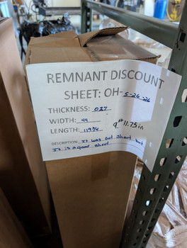 Discounted Zinc Sheet - OH-05-26-26-  .027" x 44" x 119.75" (Cut Short)
