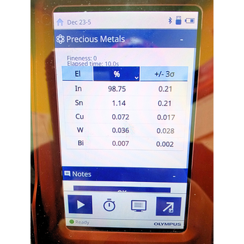  Indium (Low Grade)  ~ 98% Min. Pure 1lb Ingot