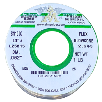 AIM Solder SN100C-062-GLOW CORE-2.5 - Solder Wire, No Clean, Lead Free, SN100C, 2.5%, Glow Core Series