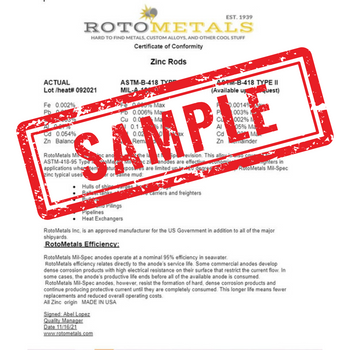 Zinc Cast Rods - 7/8" Diameter x 1 Foot Zinc Cast Rods - 7/8" Diameter x 1 Foot