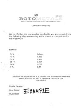 RM-35 Zinc Anode 3" x 3" x 15"