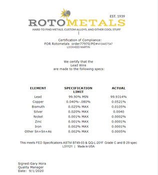 RotoMetals Virgin Pig Lead Ingot 99.9% 56-62 pounds