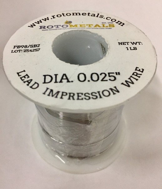 Lead Impression Wire-0.025" w/2% SB  - 1 Pound Spool (.635 mm)  Clearance Checking