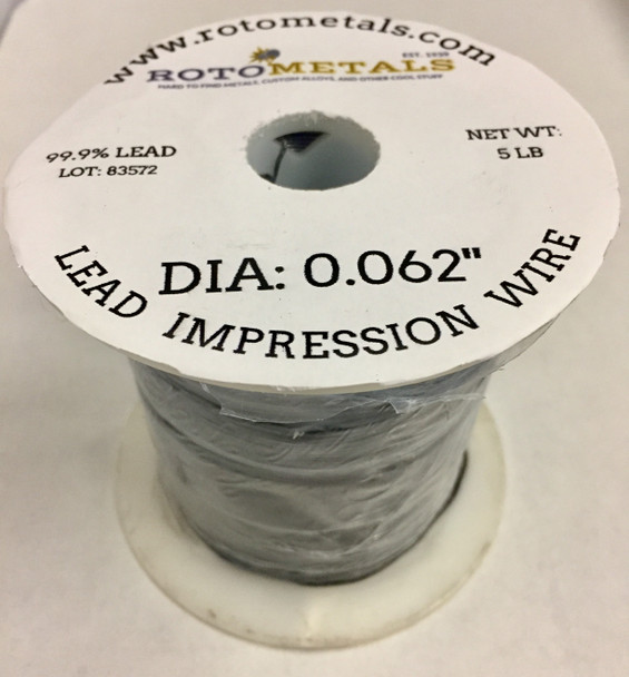 Lead Impression Wire-0.062" 99.9% - 5 Pound Spool (1.57 mm)  Clearance Checking