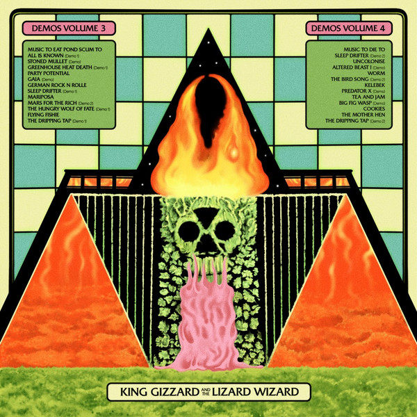 King Gizzard And The Lizard Wizard – Demos Vol. 3 + Vol. 4 (2 x Vinyl, LP, Compilation, Swamp Green With Olive Green Smoke,Black / Blood Red / Bone Swirl With Red & Magenta Splatter, "Dead Pond Scum Edition") Cover