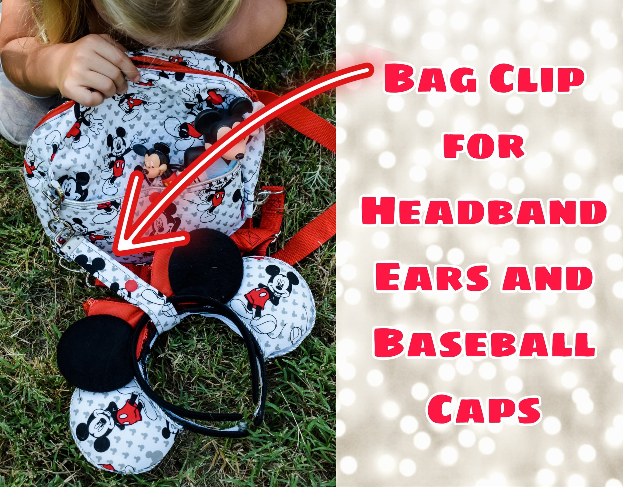 Bag Clip for Headband "Ears" and Baseball Caps