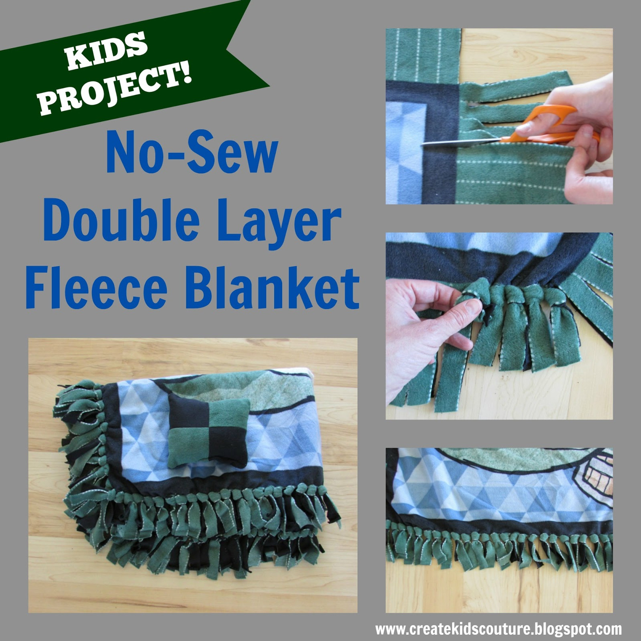 Kid Project: No-Sew Double Layer Fleece Blanket with Ties