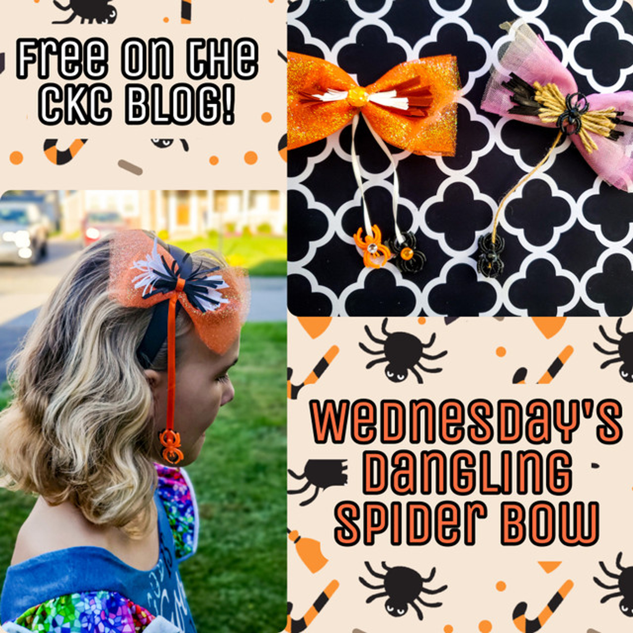 CKC's Spooky Side:  Wednesday's Dangling Spider Bow
