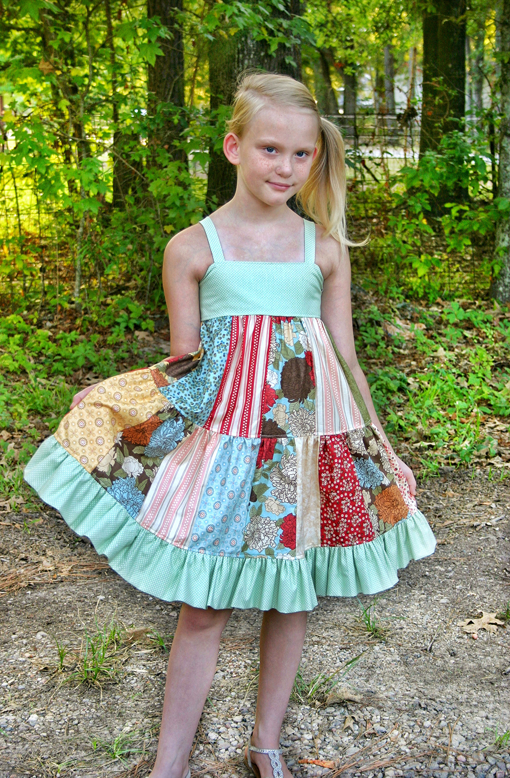 Green Woodlands Patchwork Hippie Dress, Dresses, Green