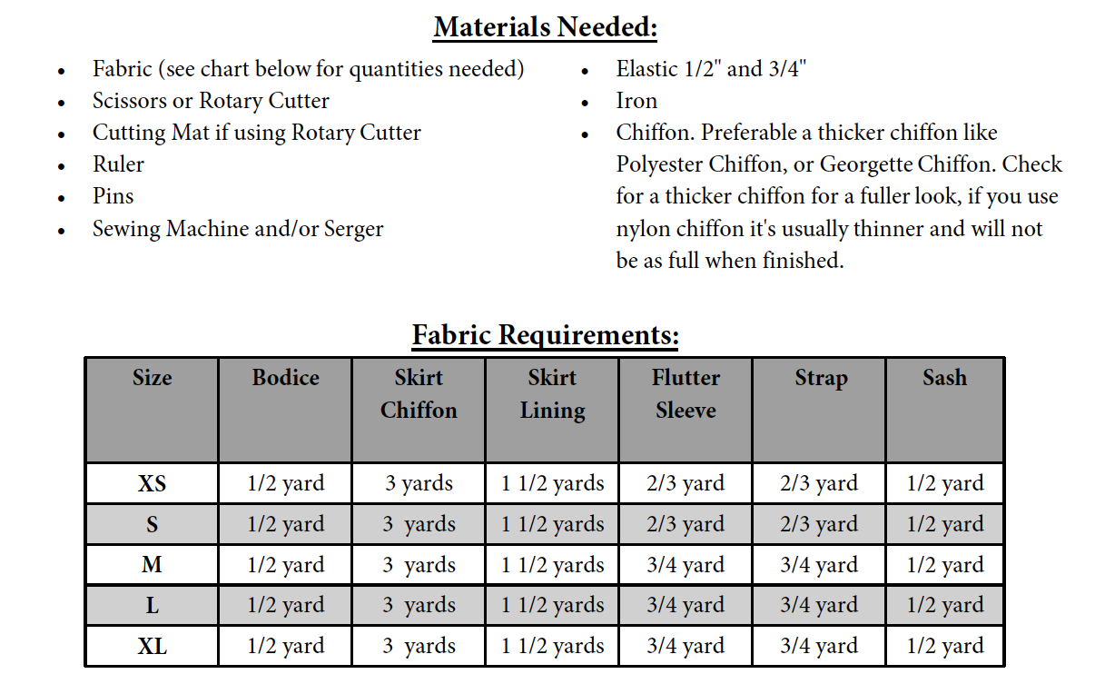 Dress Fitting Chart