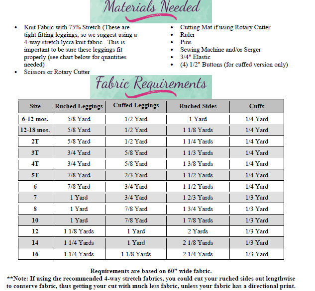 Priscilla's Ruched or Cuffed Leggings Sizes 6/12m to 15/16 Girls PDF Pattern