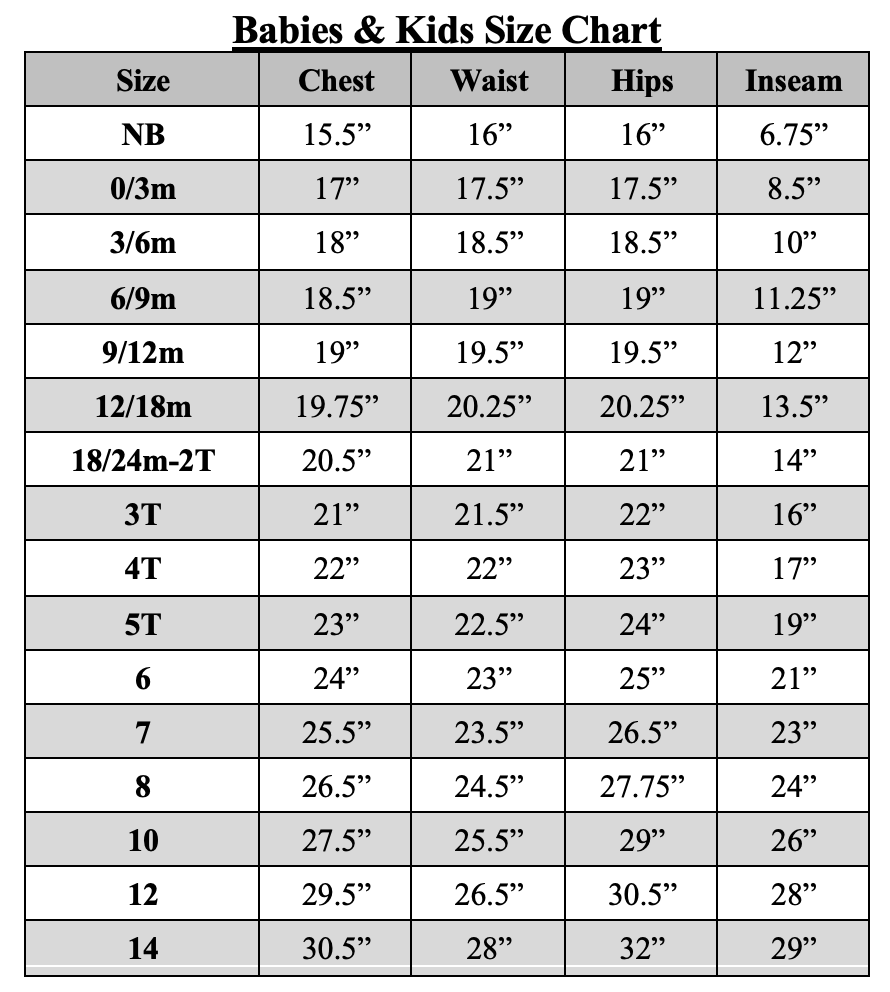 Sizing Charts