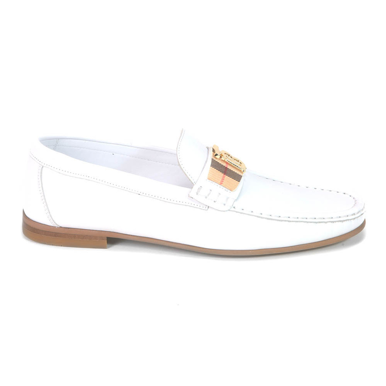 Sigotto Uomo White Plaid Soft Leather Dress Shoes with B logo