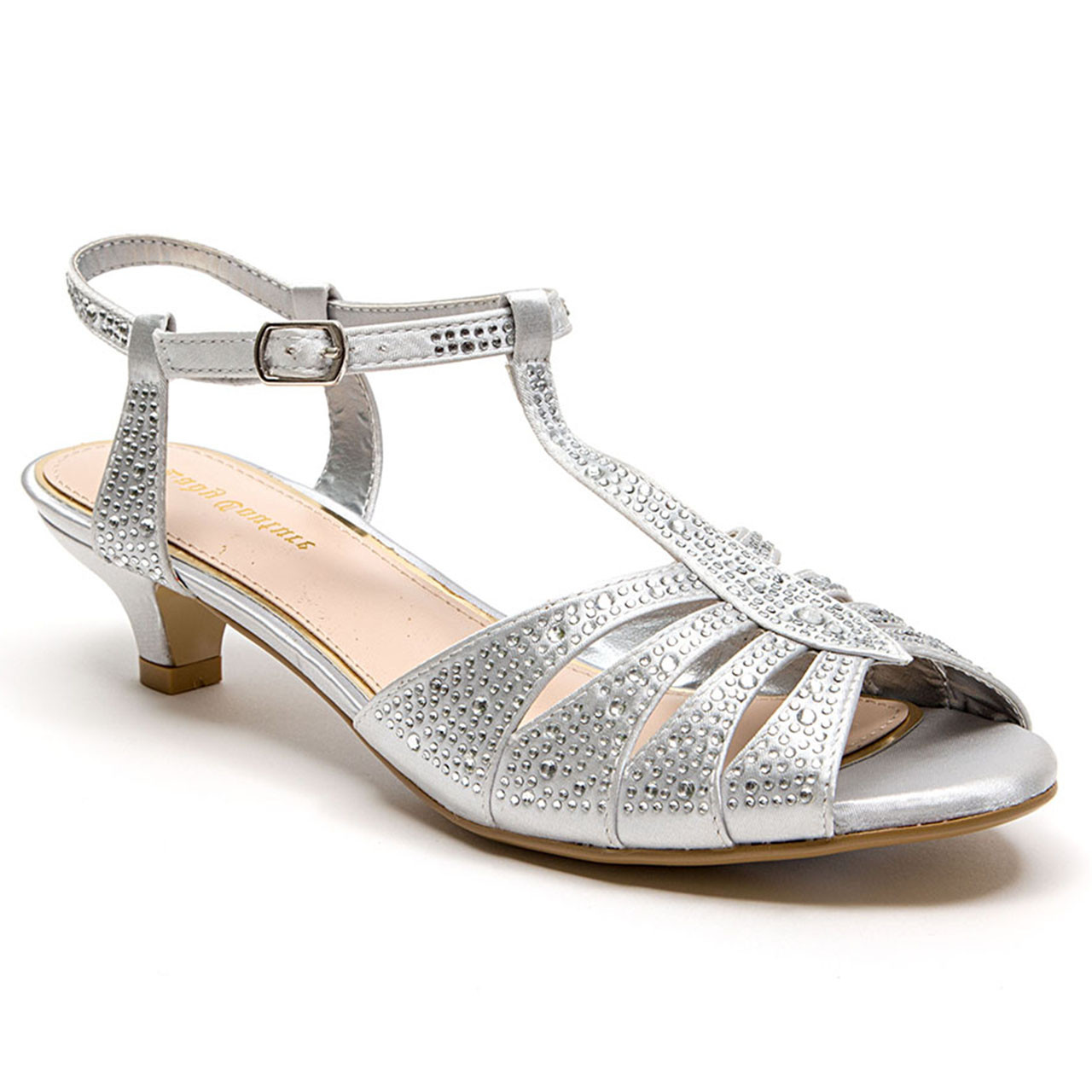 silver strappy sandals kitten heel