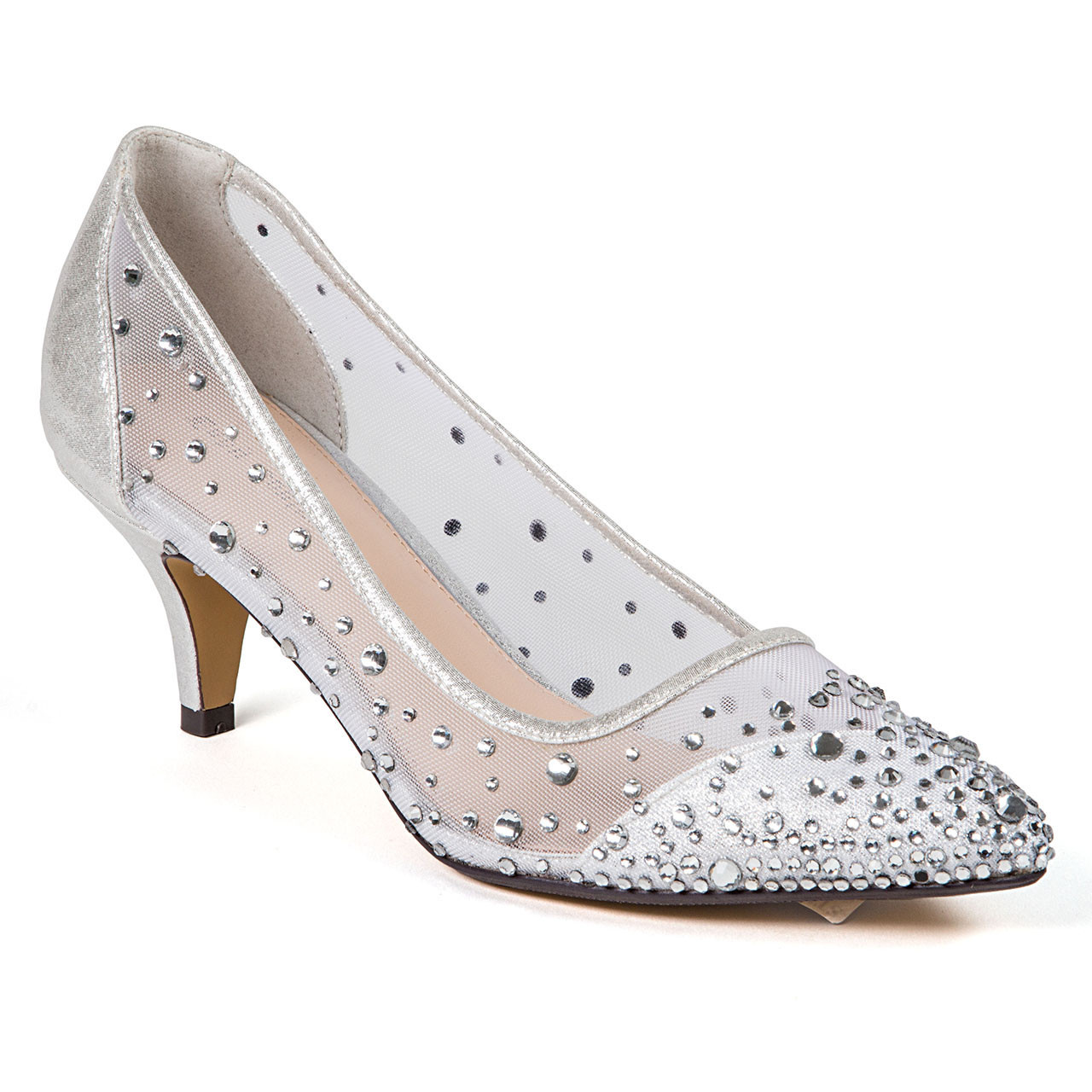 Ladies low heel sales silver shoes