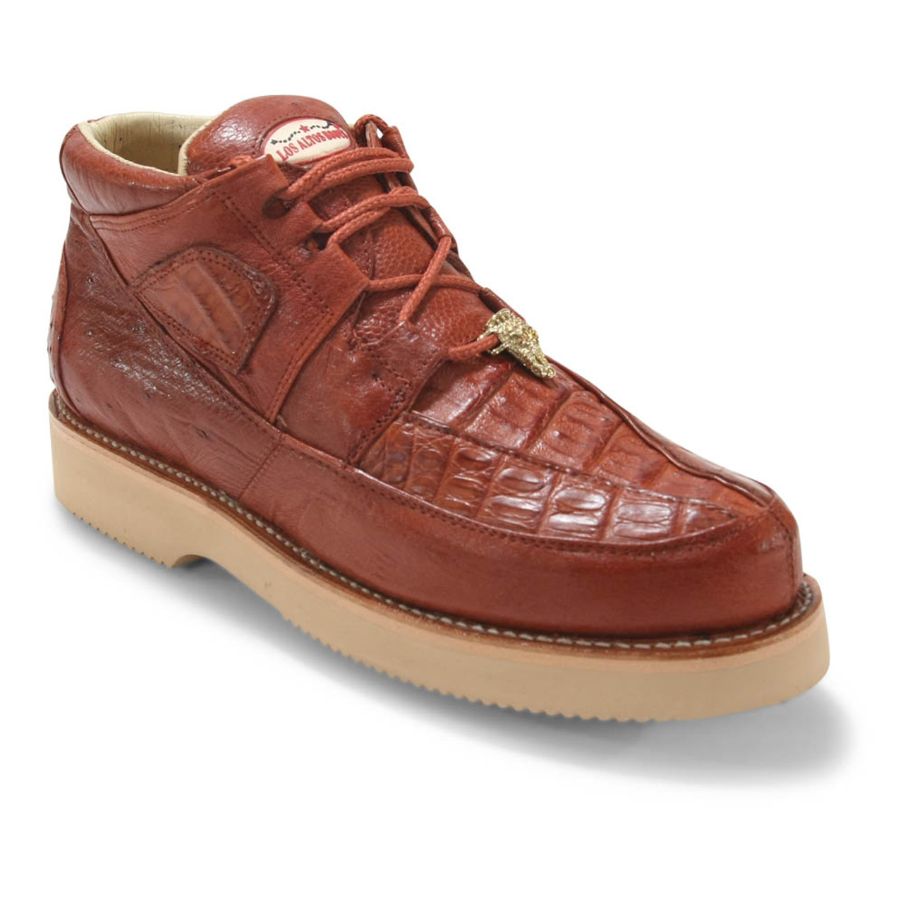 Los Altos Cognac Caiman Belly &amp; Ostrich Casual Shoes
